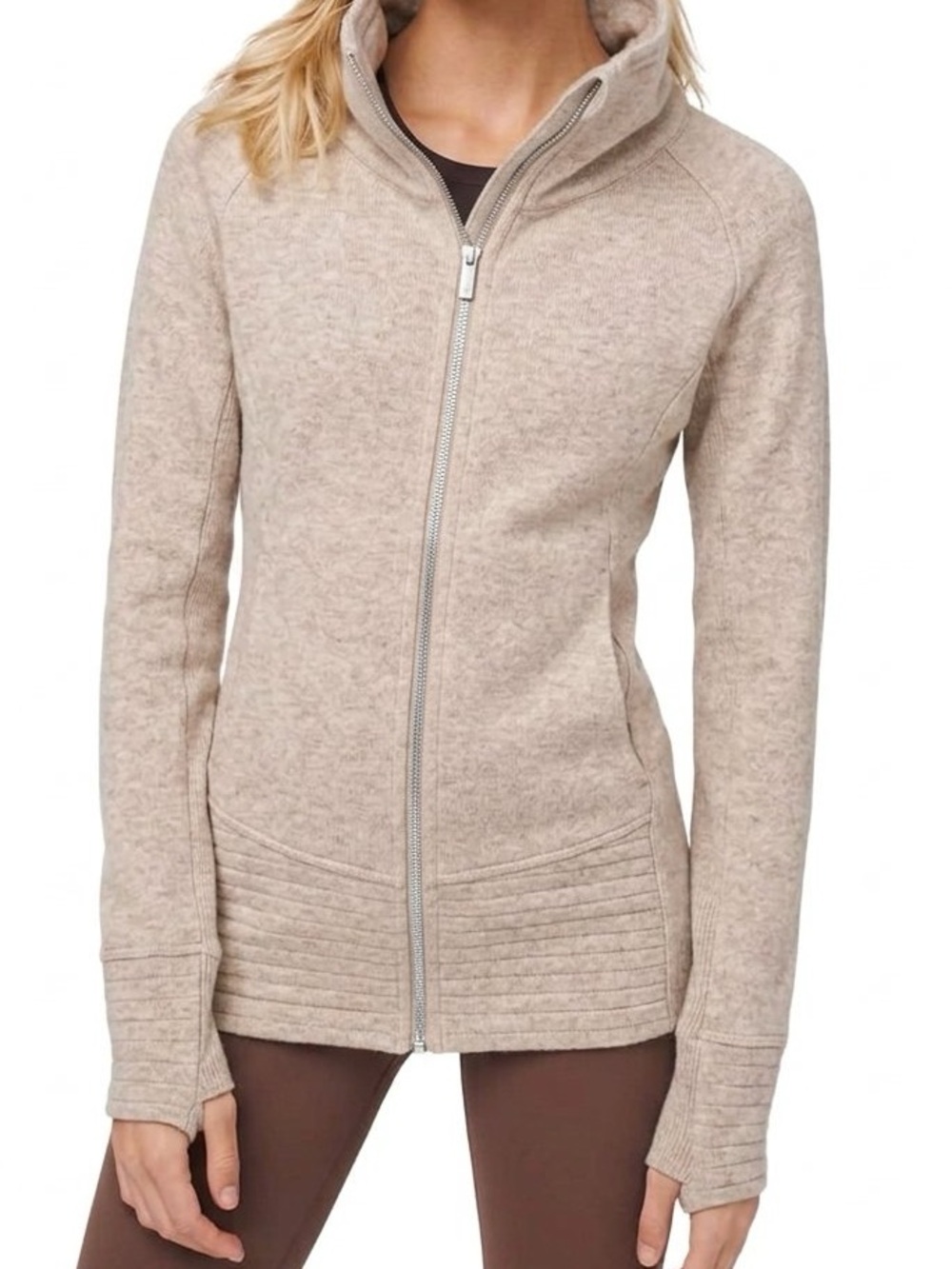 Thread & Supply Fleece Lined Zip Up Jacket Funnel Neck Quilted Hem & Cuffs - Picture 12 of 12